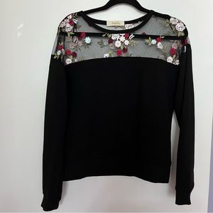 LIQUID X | Embroidered Black Crewneck Sweater Sz M